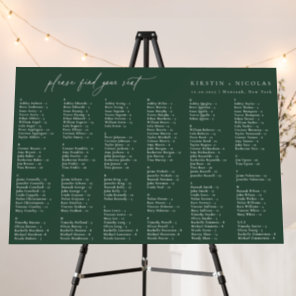 Forest Green Wedding Alphabetical Seating Chart Foam Board