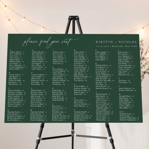 Forest Green Wedding Alphabetical Seating Chart Foam Board