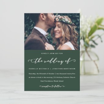 Forest Green Wedding Calligraphy and Photo Invitation | Zazzle