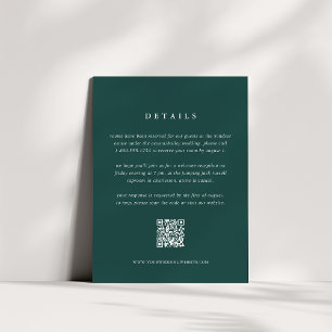 Forest Green Wedding Details Card with QR Code