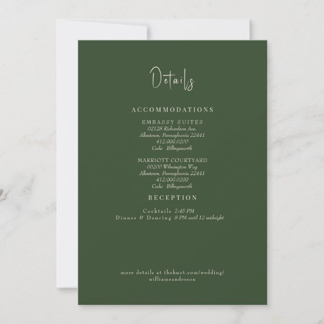Forest Green Wedding Details Enclosure Invitation (Front)