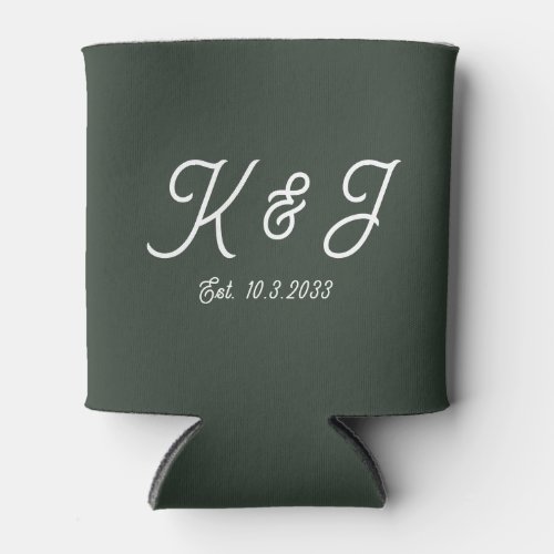 Forest Green Wedding Favor Monogrammed Can Cooler