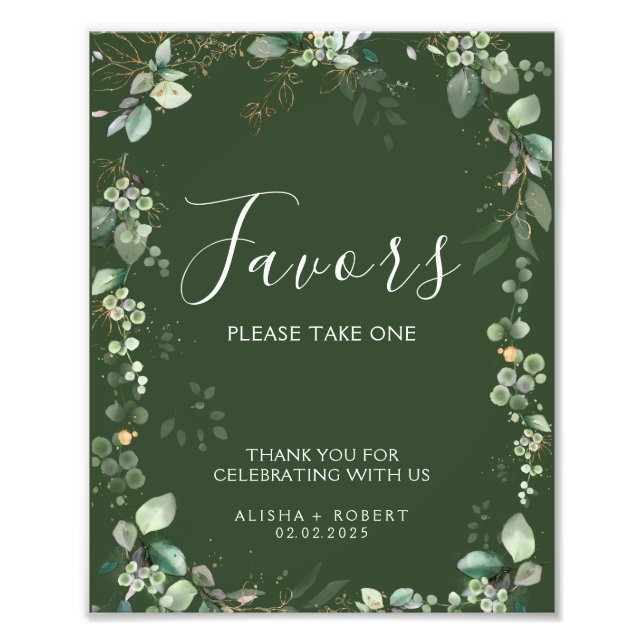 Forest Green Wedding Favors Sign (Front)