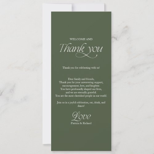 Forest Green Wedding Menu and Thank You Place Card