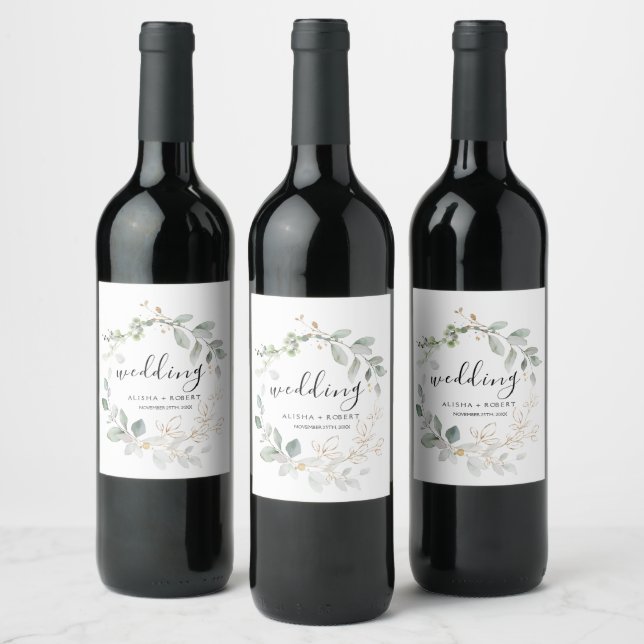 Forest Green Wedding Wine Label (Bottles)