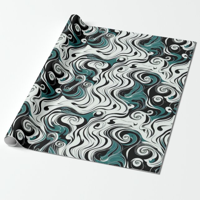 Forest Green Weird Abstract Spiral Hypnotic Art Wrapping Paper (Unrolled)