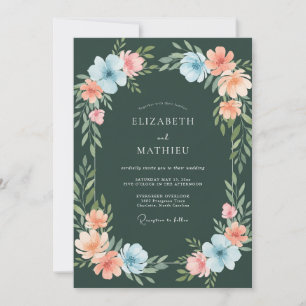 Forest Green Whimsical Botanical Wedding Invitation
