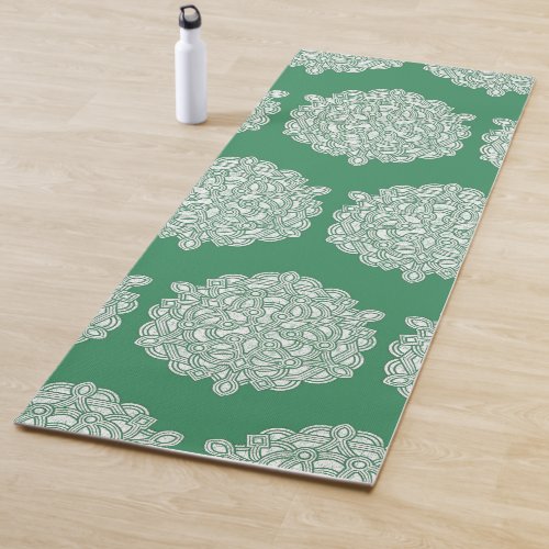 Forest Green  White Bold Batik Geometric Design Yoga Mat