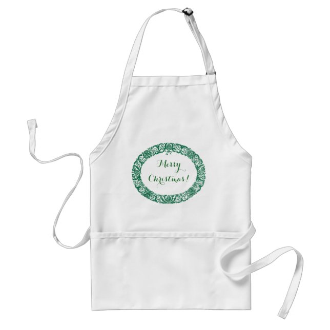 Forest Green White Christmas Wreath to Customize Adult Apron (Front)