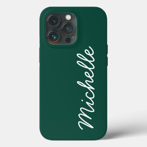 Forest Green  White Custom Cursive Name or Text iPhone 13 Pro Case