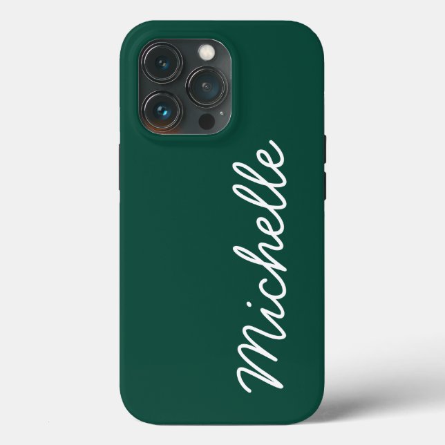 Forest Green & White Custom Cursive Name or Text Case-Mate iPhone Case (Back)