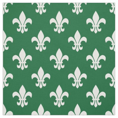 Forest Green White Fleur De Lis Pattern Fabric