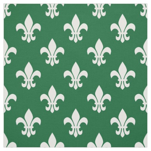 Forest Green, White Fleur De Lis Pattern Fabric