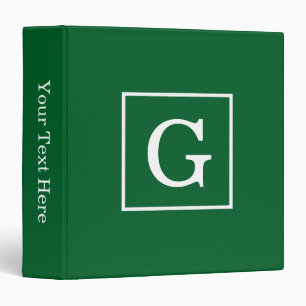 Forest Green White Framed Initial Monogram 3 Ring Binder