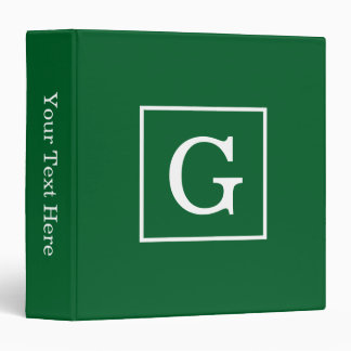 Forest Green White Framed Initial Monogram 3 Ring Binder