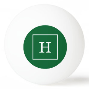 Forest Green White Framed Initial Monogram Ping-Pong Ball