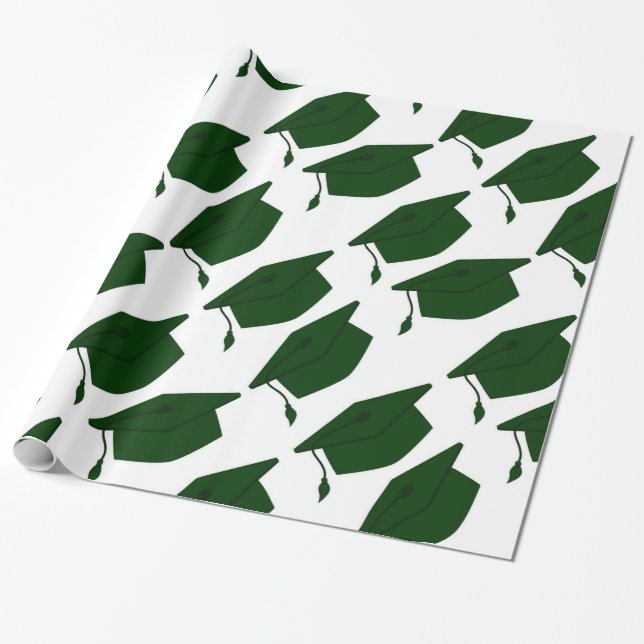 FOREST GREEN & WHITE GRADUATION WRAPPING PAPER (Unrolled)