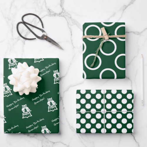 Forest Green  White Happy Birthday Grandpa Wrapping Paper Sheets