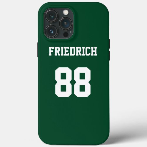 Forest Green White Jersey Name Number iPhone 13 Pro Max Case