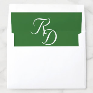 Forest Green & White Monogrammed Wedding Envelope Liner