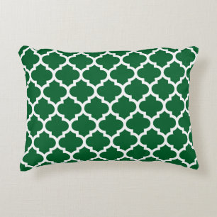 Forest Green White Moroccan Quatrefoil Pattern #5 Accent Pillow