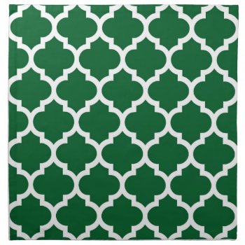 Forest Green White Moroccan Quatrefoil Pattern #5 Cloth Napkin by FantabulousPatterns at Zazzle