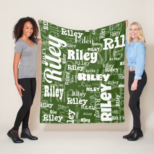 Forest Green  White Name Pattern Personalized Fleece Blanket