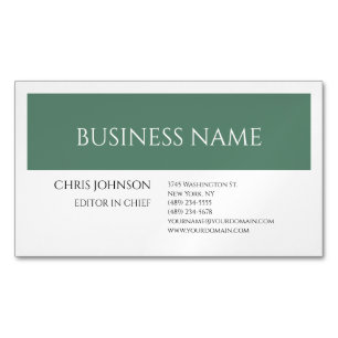 Forest Green White Plain Minimalist Artistic Business Card Magnet