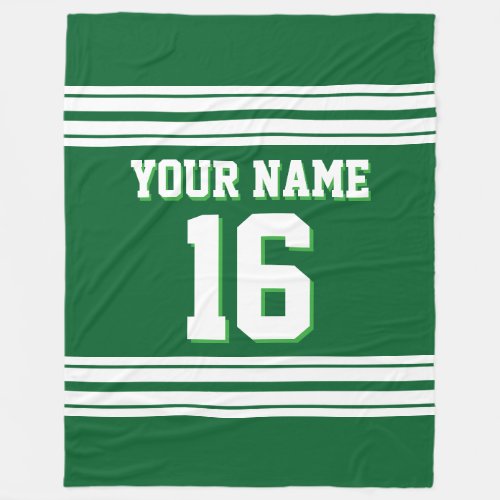 Forest Green White Sports Jersey Fleece Blanket