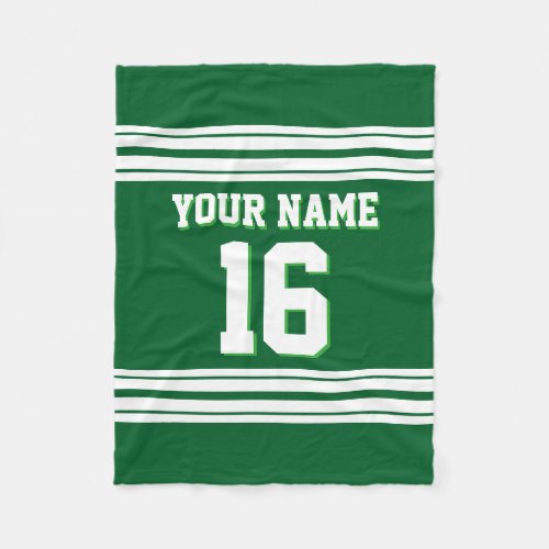 Forest Green White Sports Jersey Fleece Blanket