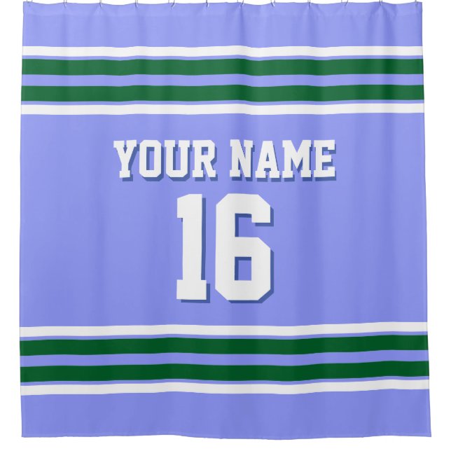Forest Green White Stripes Sports Jersey Shower Curtain (Front)