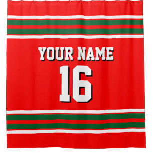 Forest Green White Stripes Sports Jersey Shower Curtain