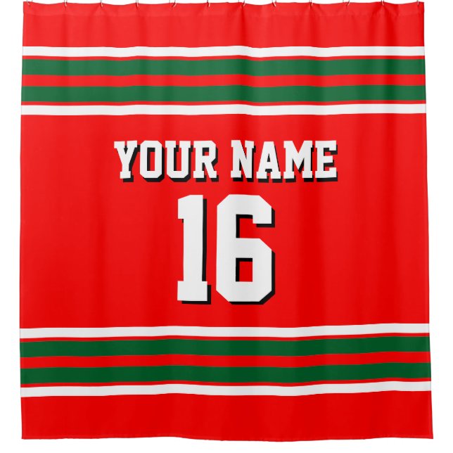 Forest Green White Stripes Sports Jersey Shower Curtain (Front)