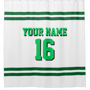 Forest Green White Stripes Sports Jersey Shower Curtain