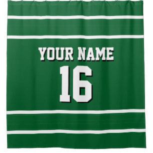 Forest Green White Stripes Sports Jersey Shower Curtain