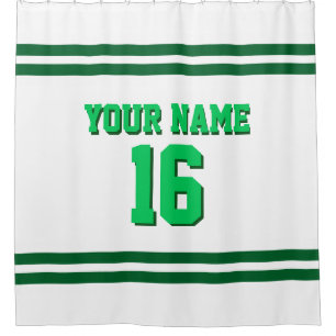 Forest Green White Stripes Sports Jersey Shower Curtain