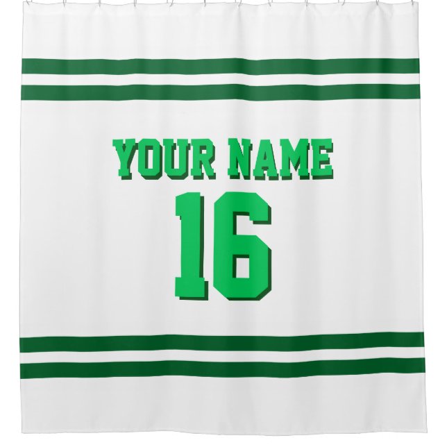 Forest Green White Stripes Sports Jersey Shower Curtain (Front)