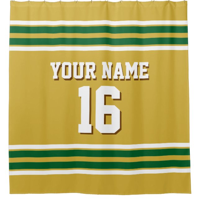 Forest Green White Stripes Sports Jersey Shower Curtain (Front)
