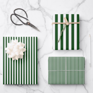 Forest Green & White Stripes Wrapping Paper Sheets