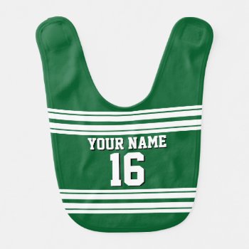 Forest Green White Team Jersey Custom Number Name Baby Bib by FantabulousSports at Zazzle
