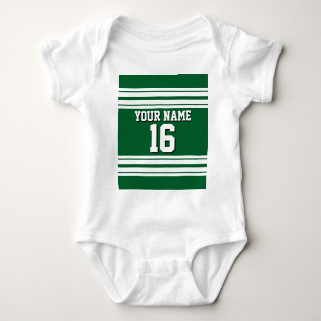 Forest Green White Team Jersey Custom Number Name Baby Bodysuit (Front)