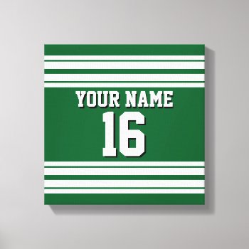Forest Green White Team Jersey Custom Number Name Canvas Print by FantabulousSports at Zazzle