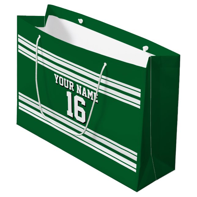 Forest Green White Team Jersey Custom Number Name Large Gift Bag (Front Angled)
