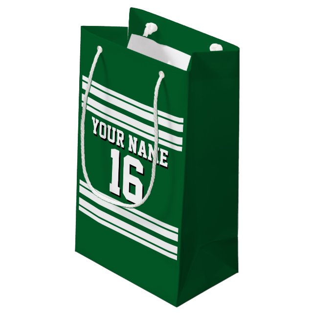 Forest Green White Team Jersey Custom Number Name Small Gift Bag (Back Angled)