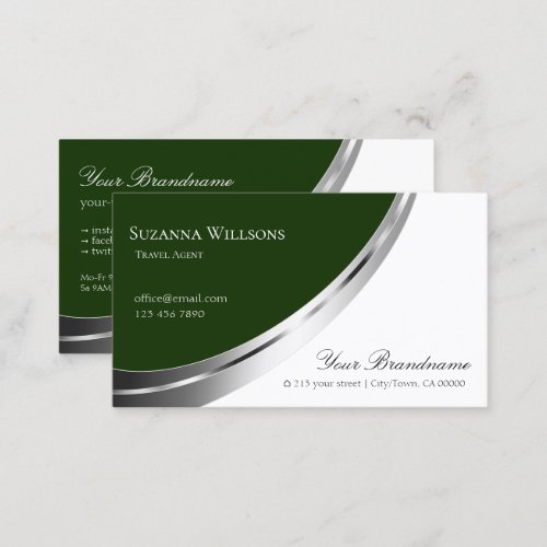 Forest Green White with Decorative Silver Decor Business Card