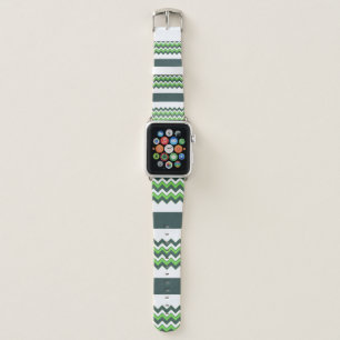 Forest Green White Zigzag Striped Pattern Apple Watch Band