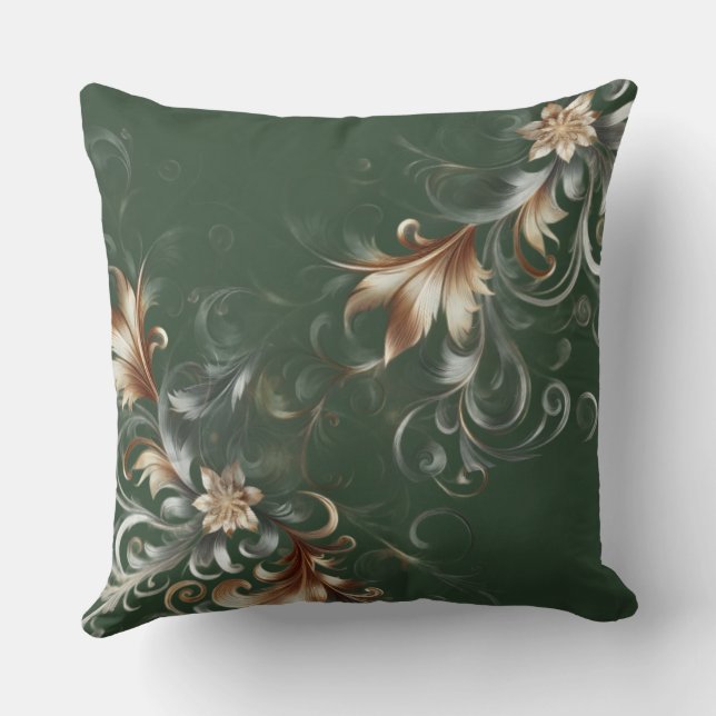Forest Green with Gold And Silver Throw Pillow (Back)