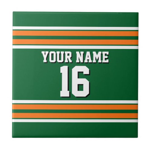 Forest Green with Orange White Stripes Team Jersey Ceramic Tile