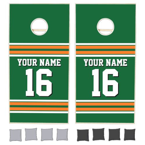 Forest Green with Orange White Stripes Team Jersey Cornhole Set