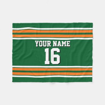 Forest Green With Orange White Stripes Team Jersey Fleece Blanket by FantabulousSports at Zazzle